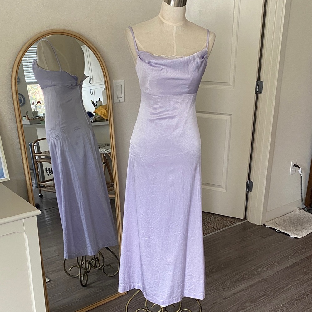 Vintage 1970s Lilac Satin Maxi Dress